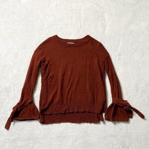 Madewell tie cuff pullover knit sweater oversized maroon red brown size xs